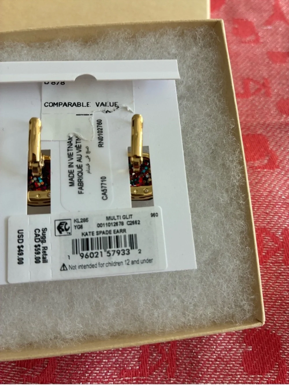 kate spade New York Gold-Tone Multicolor Glitter Square Drop Earrings